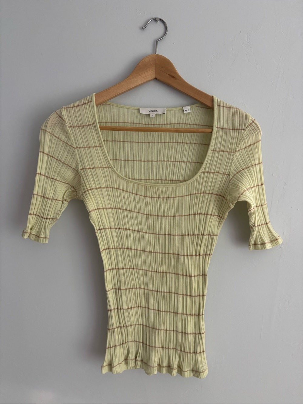 Vince Ribbed Scoop Neck Top - Light Green Stripe